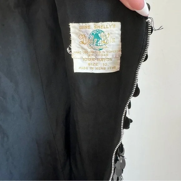 Vintage 1960's Gene Shelly Black Sequin Hourglass Gown 10